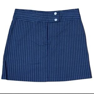 VTG 90’s Style Wrapper Navy Gray Pin Striped 2 Button Front Zip Mini Skirt Sz 7